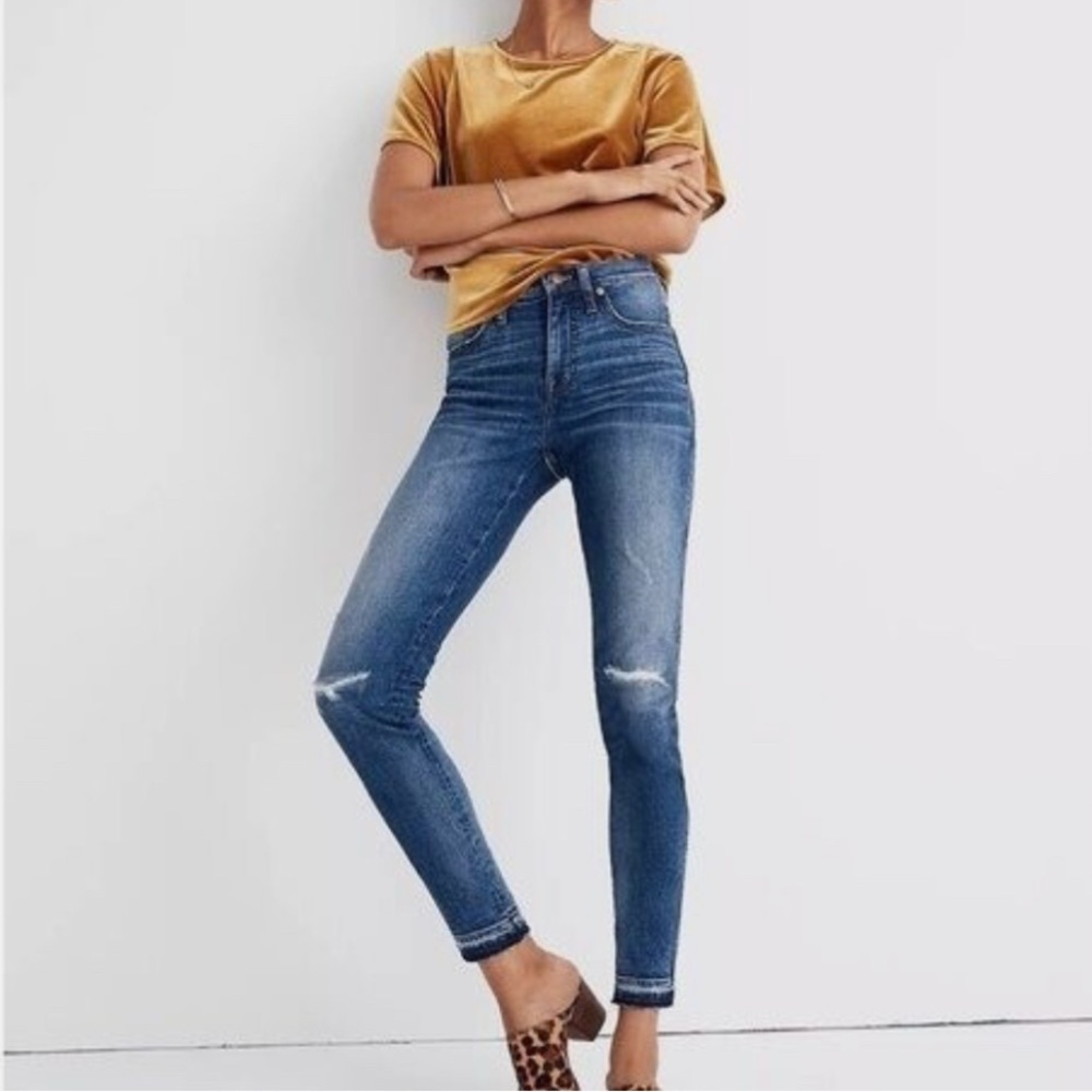 Madewell High Riser Medium Wash Raw Hem Distressed Skinny Jeans